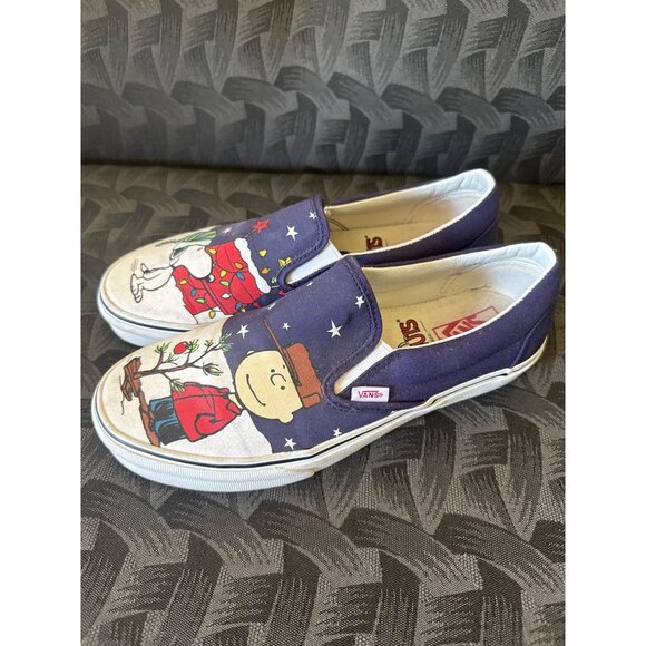 RARE Vans X Peanuts Snoopy & Charlie Brown Holiday Slip-On Shoes - Picture 3 of 8